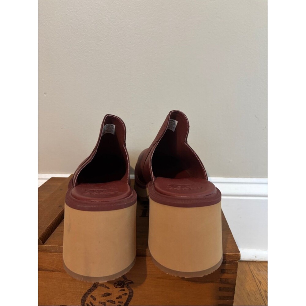 Sorel Hi-Line Heel Mule Boots Womens Size 9.5 Spice Red Leather Clog Platform - Picture 6 of 8